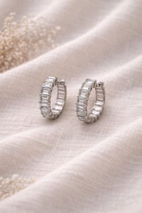 Gümüş Taşlı Halka Küpe  Silver