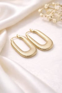 Vıp 14 K Altın Renk Dokulu Oval Halka Küpe Gold   