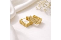 Vıp 14 K Örgü Dokulu Kare Halka Küpe (17 Mm) Gold   