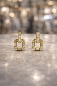 Vıp 14K Geometrik Taşlı Altın Küpe Gold   