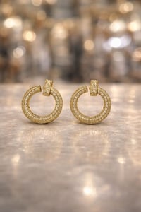 Vıp 14K Taşlı Halka Altın Küpe Gold   