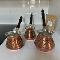 Bakır 3'lü Köşeli Oyma Cezve