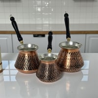 Bakır 3'lü Köşeli Parazit Oyma Cezve