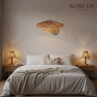 BREEZE Modeli Avize & Abajur Set - Hasır El Yapımı Bohem Avize 2'li Ahşap Ayaklı Rustik Abajur Set