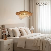 BREEZE Modeli Avize & Abajur Set - Hasır El Yapımı Bohem Avize 2'li Ahşap Ayaklı Rustik Abajur Set