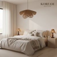 BREEZE Modeli Avize & Abajur Set - Hasır El Yapımı Bohem Avize 2'li Ahşap Ayaklı Rustik Abajur Set