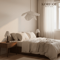 BREEZE Modeli Avize & Abajur Set - Hasır El Yapımı Bohem Avize 2'li Ahşap Ayaklı Rustik Abajur Set