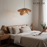 BREEZE Modeli Avize & Abajur Set - Hasır El Yapımı Bohem Avize 2'li Ahşap Ayaklı Rustik Abajur Set