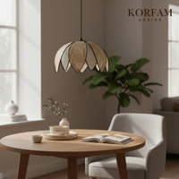 Krem & Beyaz Modern Hazeran Görünümlü Çift Yapraklı Çiçek Şeklinde Bohem Avize