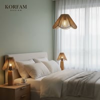 ROSALİNDA Modeli Avize & Abajur Set - Hasır El Yapımı Bohem Çiçek Şekilli Avize 2 li Ahşap Ayaklı Rustik Abajur Set