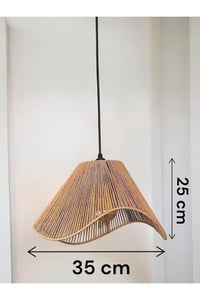 WAVY Modeli Avize & Abajur Set - Hasır El Yapımı Bohem Asimetrik Şekilli Avize 2'li Ahşap Ayaklı Rustik Abajur Set
