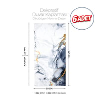 30X60 cm Kendinden Yapışkanlı Duvar,banyo,tezgah Arası Kaplama Beyaz-Mavi Mermer Desen 6 Adet