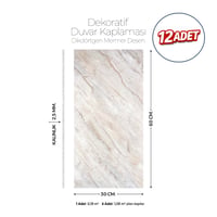 30X60 cm Kendinden Yapışkanlı Duvar,banyo,tezgah Arası Kaplama Bej Mermer Desen 12 Adet