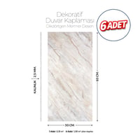 30X60 cm Kendinden Yapışkanlı Duvar,banyo,tezgah Arası Kaplama Bej Mermer Desen 6 Adet