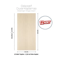 30X60 cm Kendinden Yapışkanlı Duvar,banyo,tezgah Arası Kaplama Doğal Ahşap Desen 12 Adet