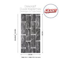 30X60 cm Kendinden Yapışkanlı Duvar,banyo,tezgah Arası Gri Tuğla Desen-48 Adet