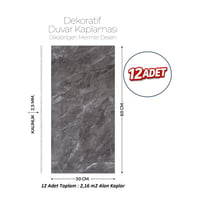 30X60 cm Kendinden Yapışkanlı Duvar,banyo,tezgah Arası Kaplama Antrasit Mermer 12 Adet