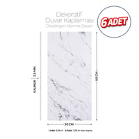 30X60 cm Kendinden Yapışkanlı Duvar,banyo,tezgah Arası Kaplama Açık Mermer Desen 6 Adet