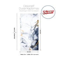 30X60 cm Kendinden Yapışkanlı Duvar,banyo,tezgah Arası Bej Beyaz-Mavi Mermer Desen -24 Adet