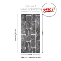 30X60 cm Kendinden Yapışkanlı Duvar,banyo,tezgah Arası Kaplama Gri Tuğla Desen 6 Adet