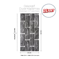 30X60 cm Kendinden Yapışkanlı Duvar,banyo,tezgah Arası Gri Tuğla Desen -24 Adet