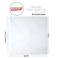 60X60 cm Kendinden Yapışkanlı Duvar,banyo,tezgah Arası Beyaz Mermer-100 Adet