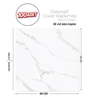 60X60 cm Kendinden Yapışkanlı Duvar,banyo,tezgah Arası Beyaz Mermer-100 Adet