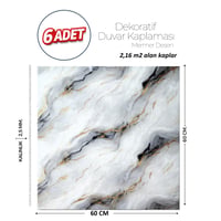 60X60 cm Kendinden Yapışkanlı Duvar,banyo,tezgah Arası Gri-Siyah Mermer-6 Adet