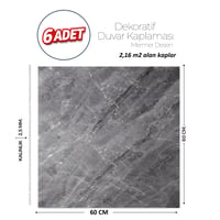 60X60 cm Kendinden Yapışkanlı Duvar,banyo,tezgah Arası Antrasit Mermer-6 Adet