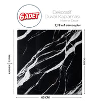 60X60 cm Kendinden Yapışkanlı Duvar,banyo,tezgah Arası Siyah Mermer-6 Adet