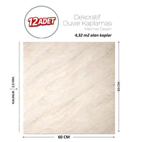 60X60 cm Kendinden Yapışkanlı Duvar,banyo,tezgah Arası Bej Mermer-12 Adet