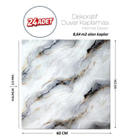 60X60 cm Kendinden Yapışkanlı Duvar,banyo,tezgah Arası Gri-Siyah Mermer-24 Adet