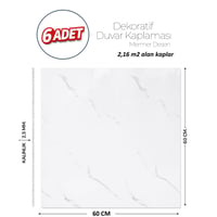 60X60 cm Kendinden Yapışkanlı Duvar,banyo,tezgah Arası Beyaz Mermer-6 Adet