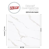 60X60 cm Kendinden Yapışkanlı Duvar,banyo,tezgah Arası Beyaz Mermer-24 Adet