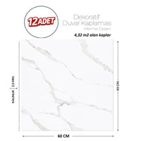 60X60 cm Kendinden Yapışkanlı Duvar,banyo,tezgah Arası Beyaz Mermer-12 Adet