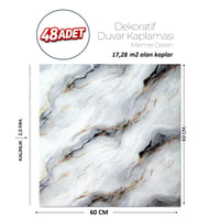 60X60 cm Kendinden Yapışkanlı Duvar,banyo,tezgah Arası Gri-Siyah Mermer-48 Adet