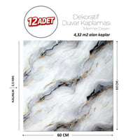 60X60 cm Kendinden Yapışkanlı Duvar,banyo,tezgah Arası Gri-Siyah Mermer-12 Adet