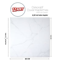 60X60 cm Kendinden Yapışkanlı Duvar,banyo,tezgah Arası Beyaz Mermer-12 Adet