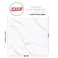 60X60 cm Kendinden Yapışkanlı Duvar,banyo,tezgah Arası Beyaz Mermer-48 Adet