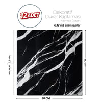 60X60 cm Kendinden Yapışkanlı Duvar,banyo,tezgah Arası Siyah Mermer-12 Adet