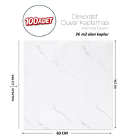 60X60 cm Kendinden Yapışkanlı Duvar,banyo,tezgah Arası Beyaz Mermer-100 Adet
