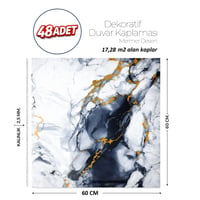 60X60 cm Kendinden Yapışkanlı Duvar,banyo,tezgah Arası Mavi-Siyah Mermer-48 Adet