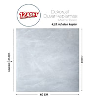 60X60 cm Kendinden Yapışkanlı Duvar,banyo,tezgah Arası Açık Gri Mermer-12 Adet