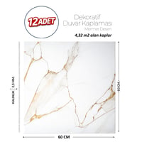 60X60 cm Kendinden Yapışkanlı Duvar,banyo,tezgah Arası Beyaz-Gold  Mermer-12 Adet