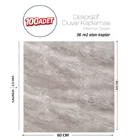60X60 cm Kendinden Yapışkanlı Duvar,banyo,tezgah Arası Gri Mermer-100 Adet