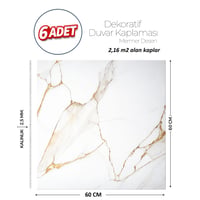 60X60 cm Kendinden Yapışkanlı Duvar,banyo,tezgah Arası Beyaz-Gold Mermer-6 Adet