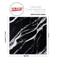 60X60 cm Kendinden Yapışkanlı Duvar,banyo,tezgah Arası Siyah Mermer-24 Adet