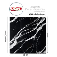 60X60 cm Kendinden Yapışkanlı Duvar,banyo,tezgah Arası Siyah Mermer-48 Adet