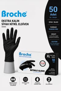 Ultra Extra Kalın Siyah Nitril Muayene Eldiveni Pudrasız 50'li Paket Xl Beden