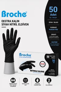 Ultra Extra Kalın Siyah Nitril Muayene Eldiveni Pudrasız 50'li Paket - MEDİUM